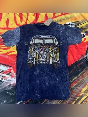 Kathmandu Imports Hippie T-shirt VW Bus Handmade Size Adult Small NWT NEW
